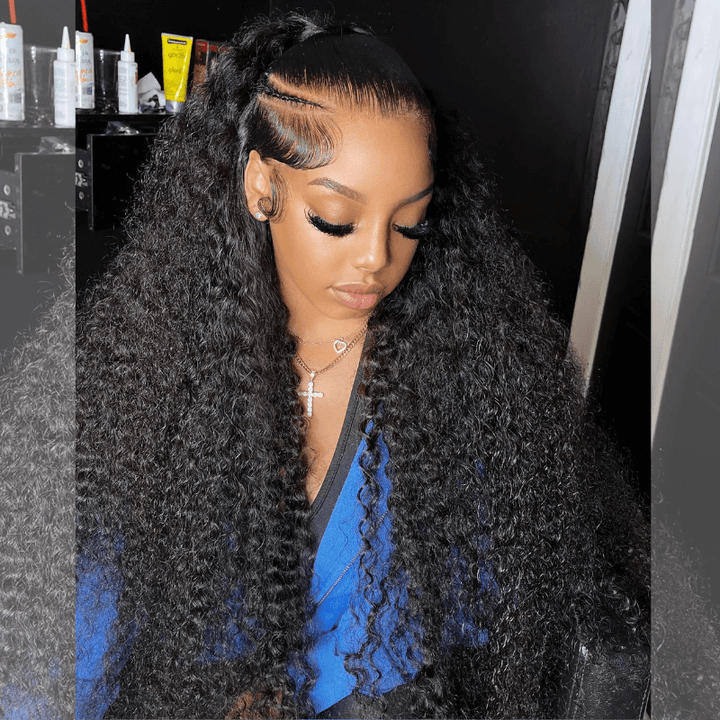 SZC 250 300 Density 13x4 Lace Front Kinky Curly Virgin Human Hair Wigs