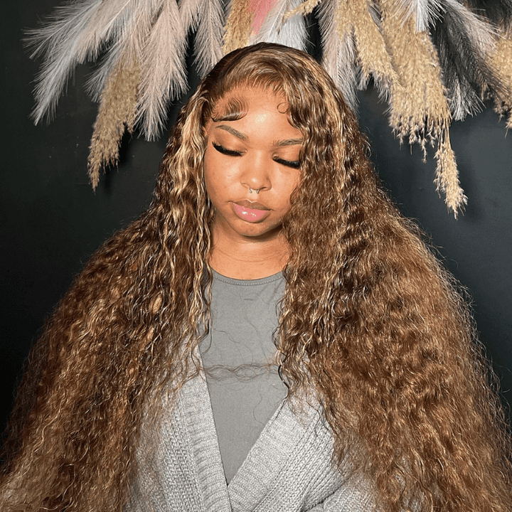 SZC 250 300 Density Honey Blonde Deep Wave Lace Front Human Hair Wigs