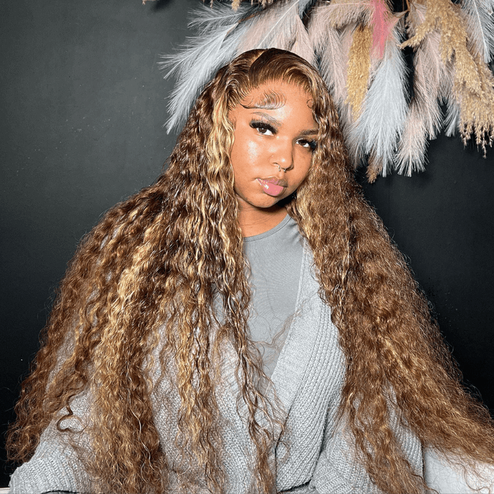 SZC 250 300 Density Honey Blonde Deep Wave Lace Front Human Hair Wigs