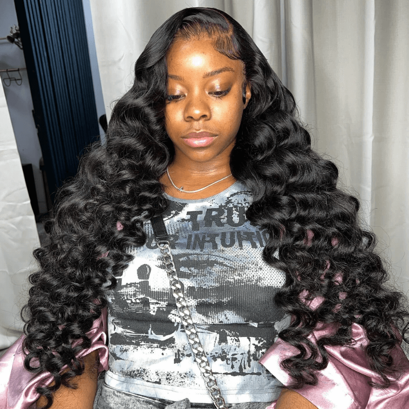 SZC 250 300 Density Wand Curl Loose Deep Wave HD Lace Front Human Hair Wig