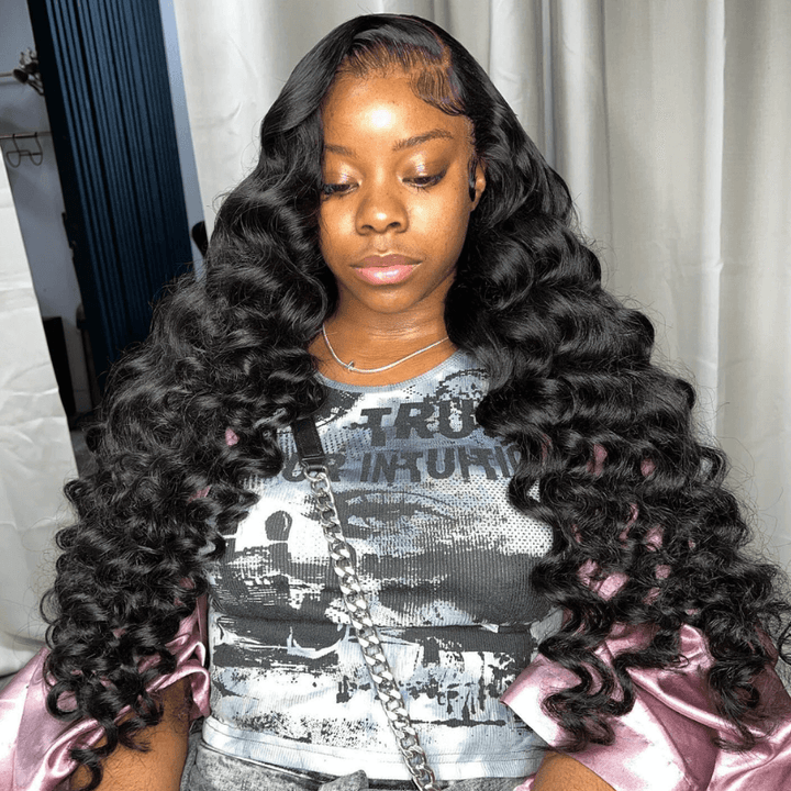 SZC 250 300 Density Wand Curl Loose Deep Wave HD Lace Front Human Hair Wig