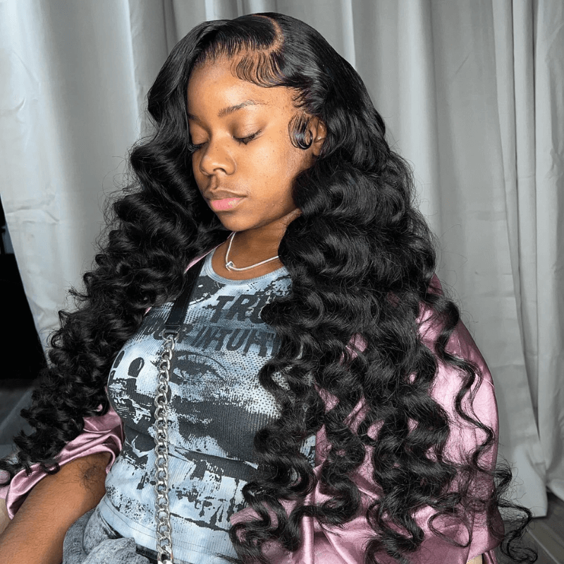 SZC 250 300 Density Wand Curl Loose Deep Wave HD Lace Front Human Hair Wig