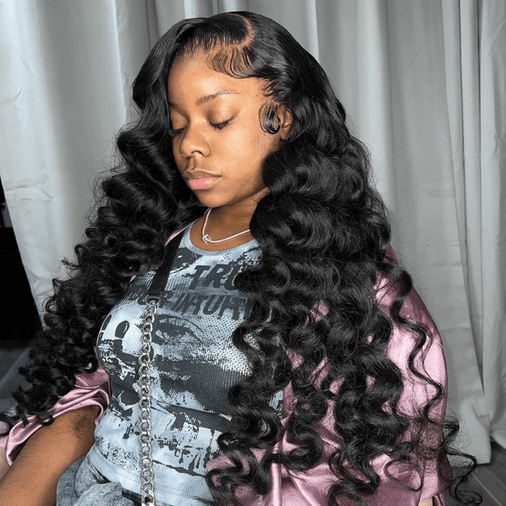 SZC 250 300 Density Wand Curl Loose Deep Wave HD Lace Front Human Hair Wig