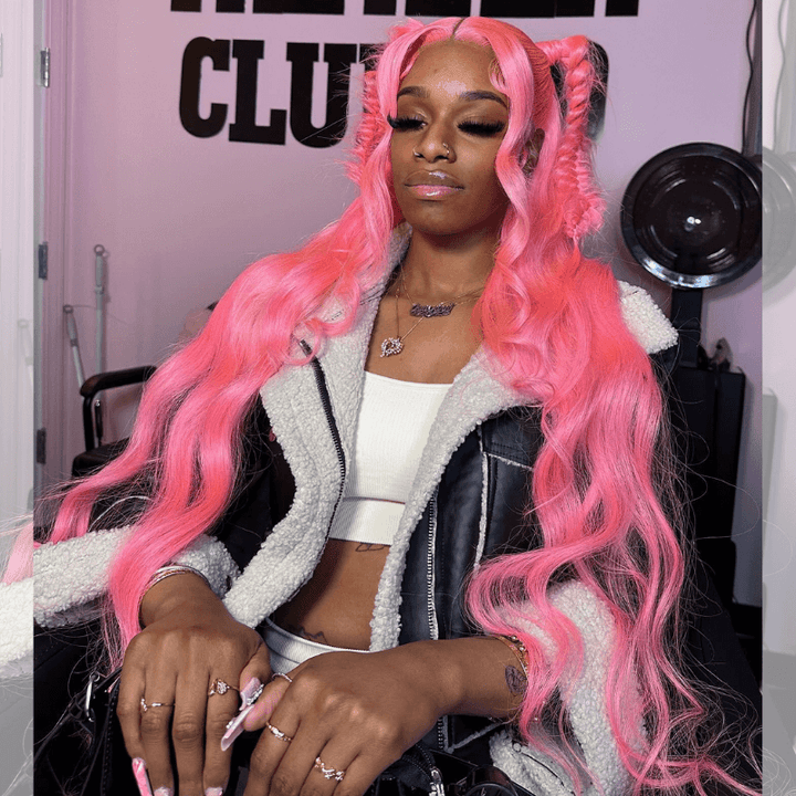 SZC 28 30 32 34 Inch Pink Body Wave 200 Density Virgin Human Hair Wigs