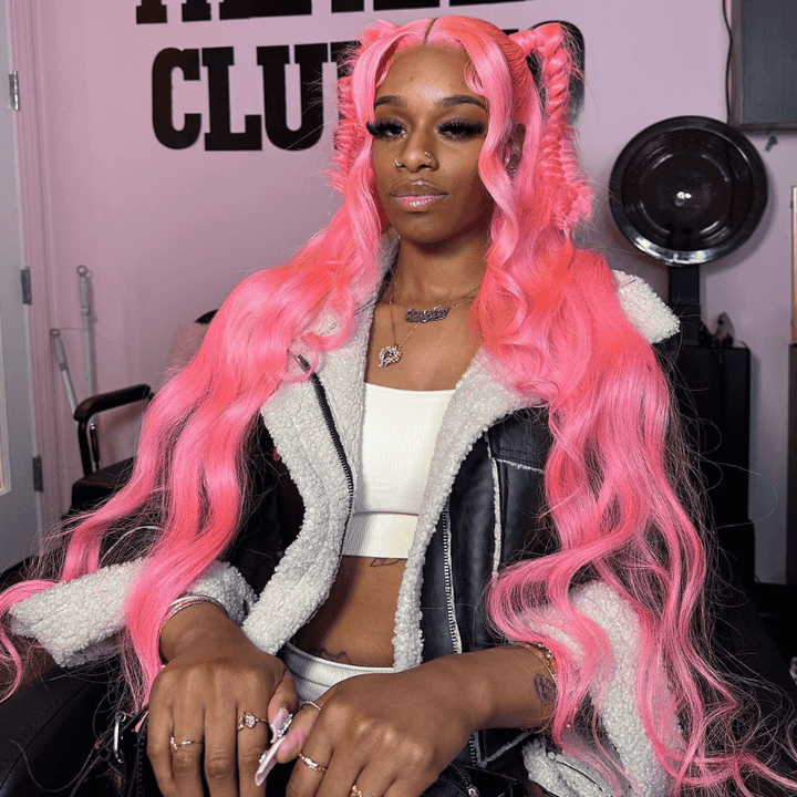 SZC 28 30 32 34 Inch Pink Body Wave 200 Density Virgin Human Hair Wigs