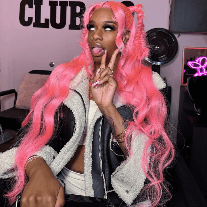 SZC 28 30 32 34 Inch Pink Body Wave 200 Density Virgin Human Hair Wigs