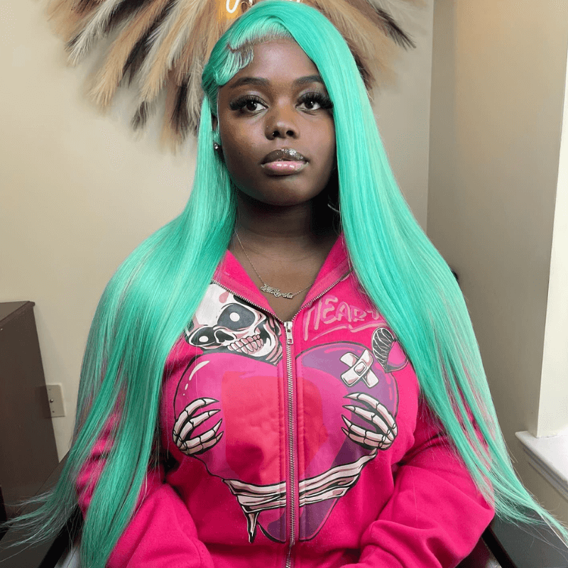 SZC 30 32 34 Inch Green Bone Straight 13x4 Lace Front Human Hair Wigs