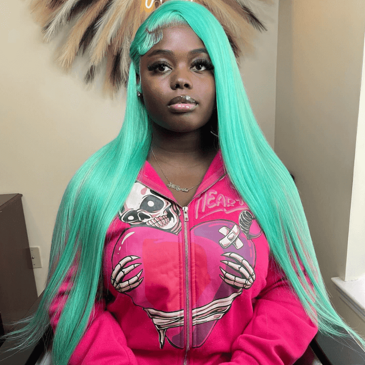 SZC 30 32 34 Inch Green Bone Straight 13x4 Lace Front Human Hair Wigs