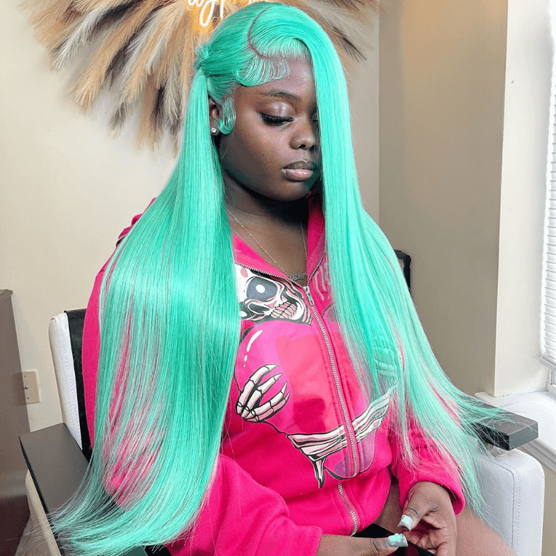 SZC 30 32 34 Inch Green Bone Straight 13x4 Lace Front Human Hair Wigs