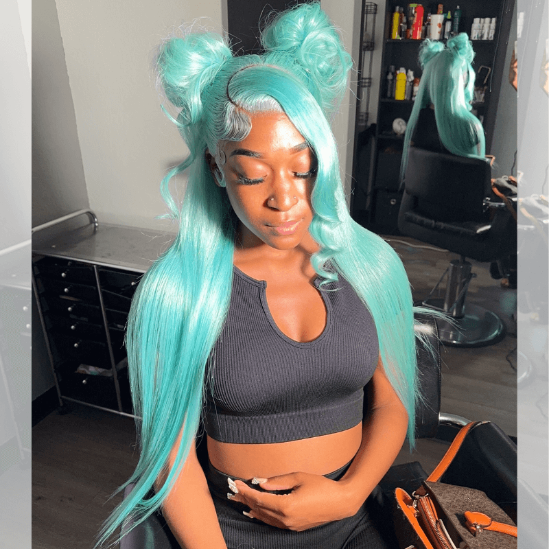 SZC 30 32 34 inch Pastel Green Transparent Lace Front Human Hair Wigs