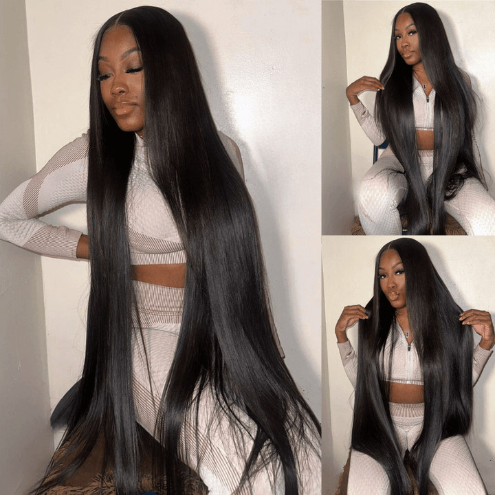 SZC 42 40 38 36 34 32 30 Inch Long 13x4 Lace Front Virgin Human Hair Wigs