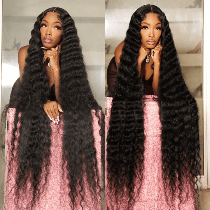 SZC 42 40 38 36 34 32 30 Inch Long 13x4 Lace Front Virgin Human Hair Wigs