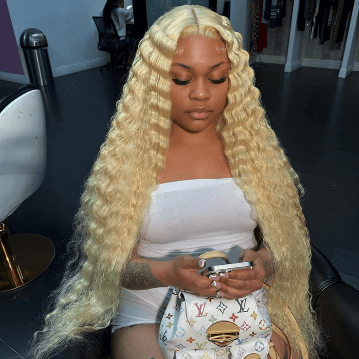 SZC 613 Blonde Deep Wave Curly 13x4 Lace Front Virgin Human Hair Wig