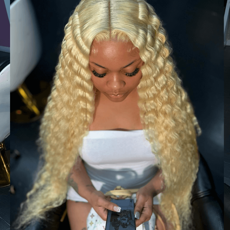 SZC 613 Blonde Deep Wave Curly 13x4 Lace Front Virgin Human Hair Wig