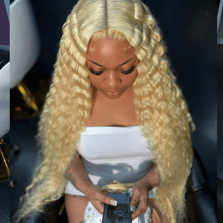 SZC 613 Blonde Deep Wave Curly 13x4 Lace Front Virgin Human Hair Wig