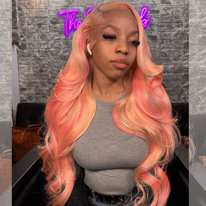 SZC 613 Blonde Pink Highlights 200 Density 13x4 Lace Front Human Hair Wigs
