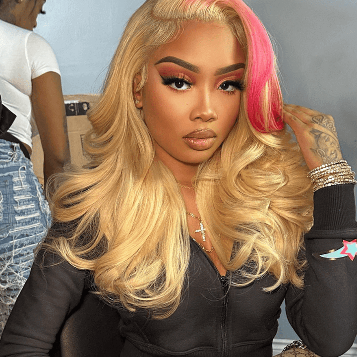 SZC 613 Blonde With Red Highlight Streaks HD Lace Front Human Hair Wig
