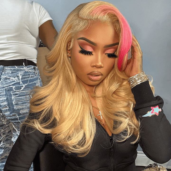 SZC 613 Blonde With Red Highlight Streaks HD Lace Front Human Hair Wig