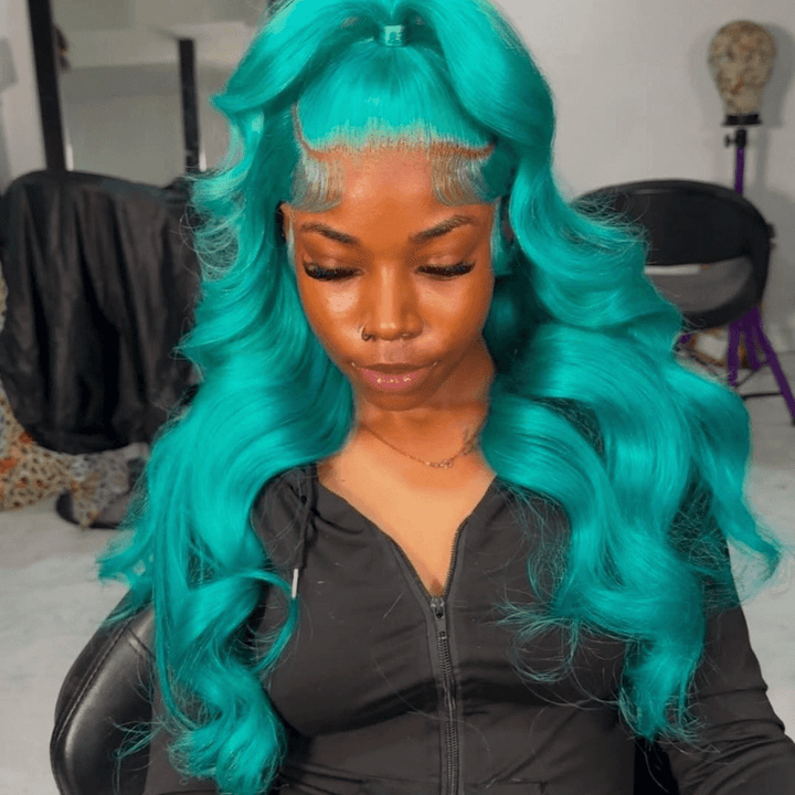 SZC Aqua Teal Blue Body Wave 13x4 HD Lace Front Virgin Human Hair Wigs
