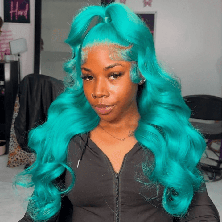 SZC Aqua Teal Blue Body Wave 13x4 HD Lace Front Virgin Human Hair Wigs