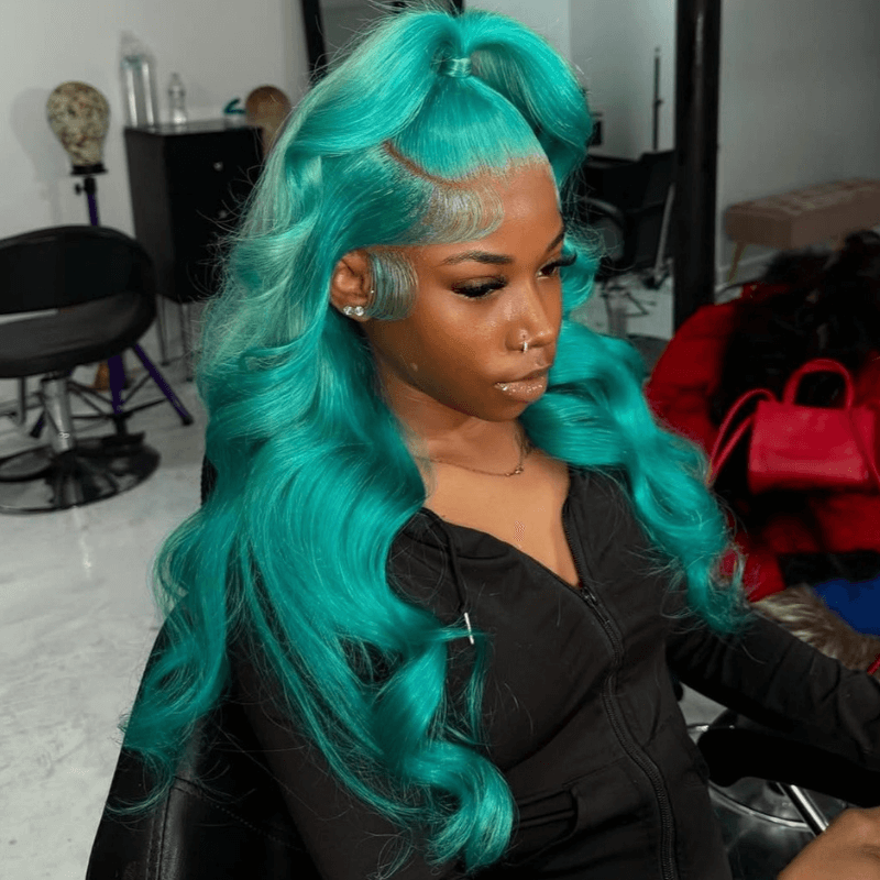 SZC Aqua Teal Blue Body Wave 13x4 HD Lace Front Virgin Human Hair Wigs