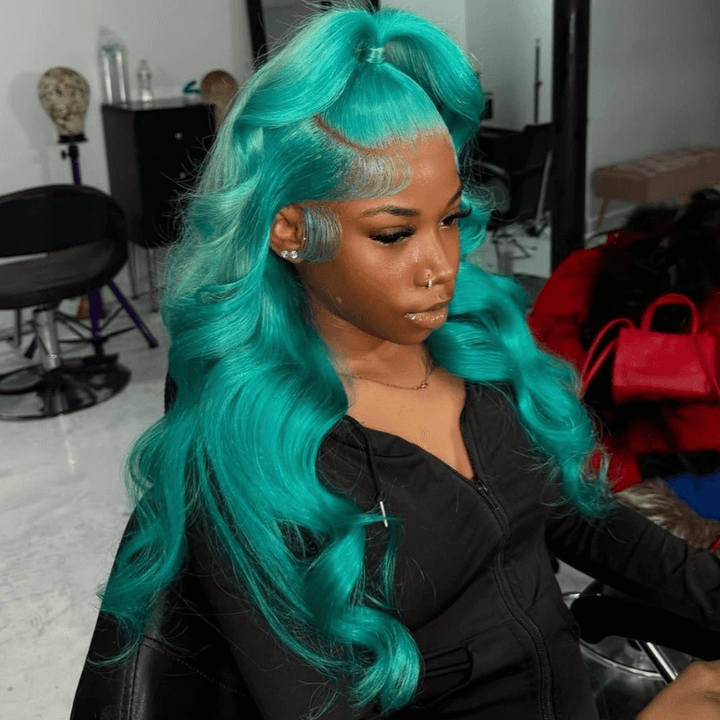 SZC Aqua Teal Blue Body Wave 13x4 HD Lace Front Virgin Human Hair Wigs