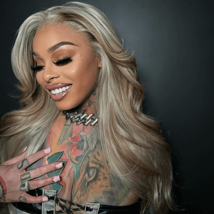 SZC Ash Gray Brown Highlights Streaks Lace Front Body Wave Human Hair Wig