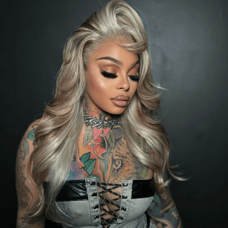 SZC Ash Gray Brown Highlights Streaks Lace Front Body Wave Human Hair Wig