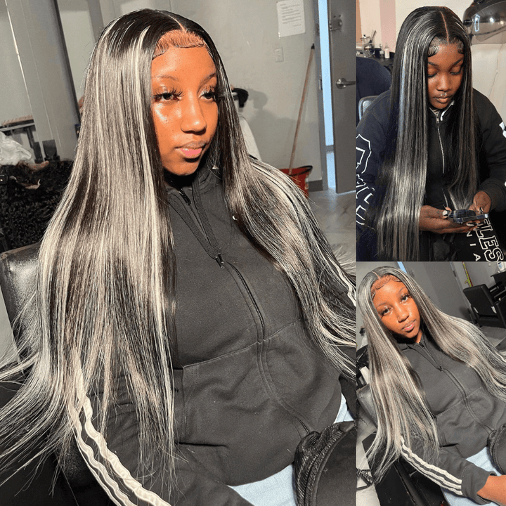 SZC Balayage Black Blonde Highlights 200 Density 13x4 Lace Front Hair Wigs