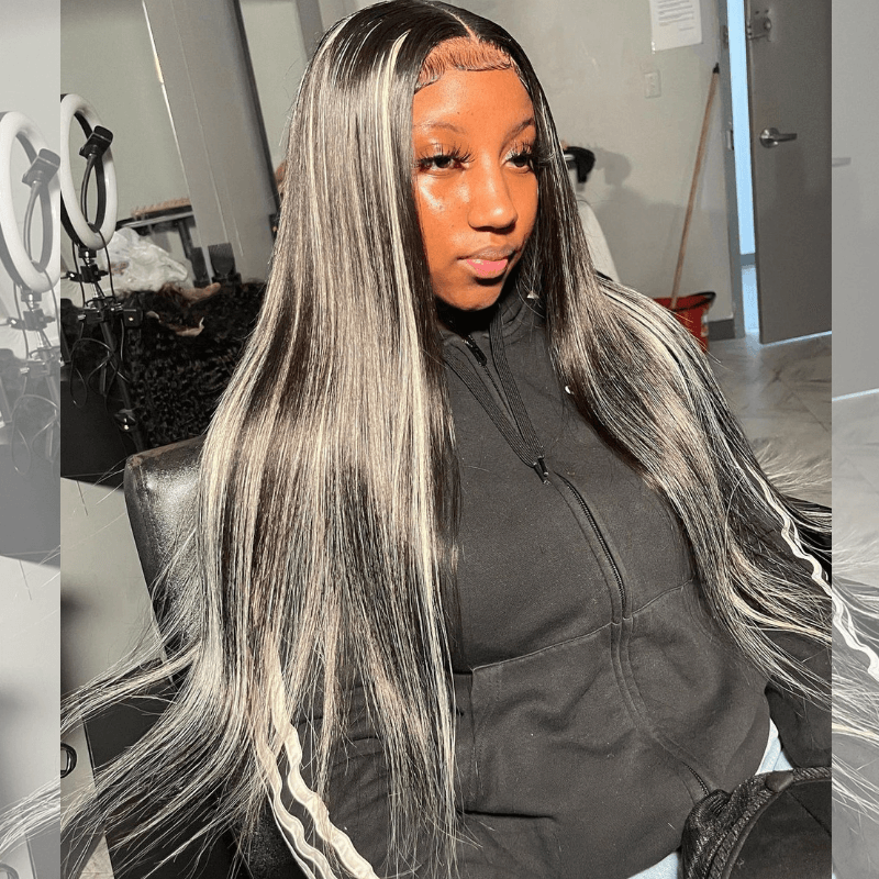 SZC Balayage Black Blonde Highlights 200 Density 13x4 Lace Front Hair Wigs