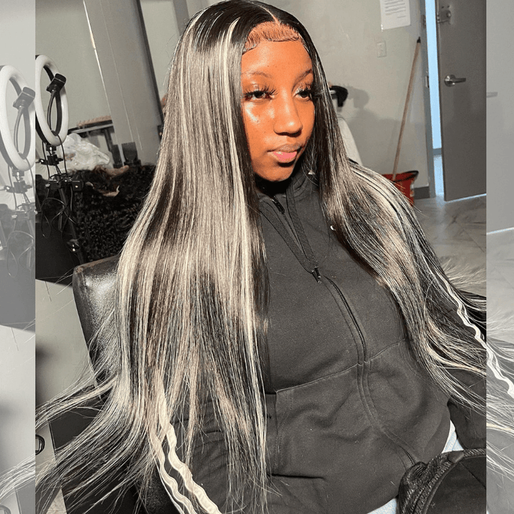 SZC Balayage Black Blonde Highlights 200 Density 13x4 Lace Front Hair Wigs
