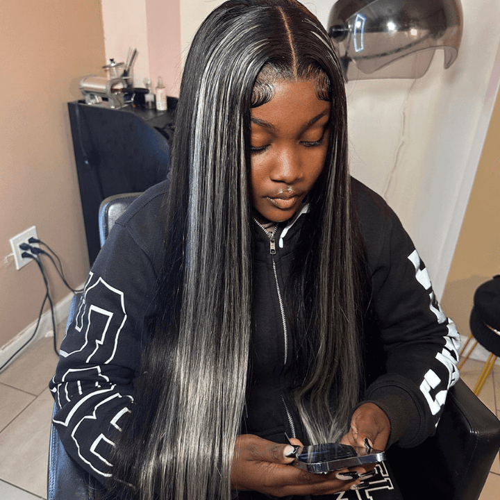SZC Balayage Black Blonde Highlights 200 Density 13x4 Lace Front Hair Wigs