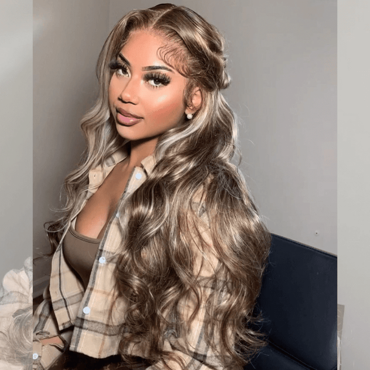 SZC Balayage Blonde Brown Highlights 13x4 Lace Front Virgin Human Hair Wig