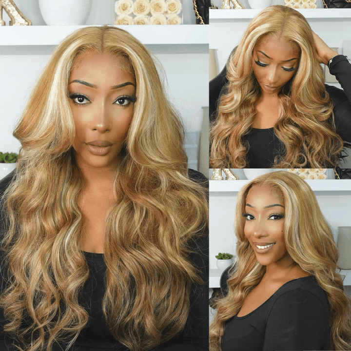 SZC Balayage Blonde Light Brown Highlight 13x4 Lace Front Human Hair Wigs