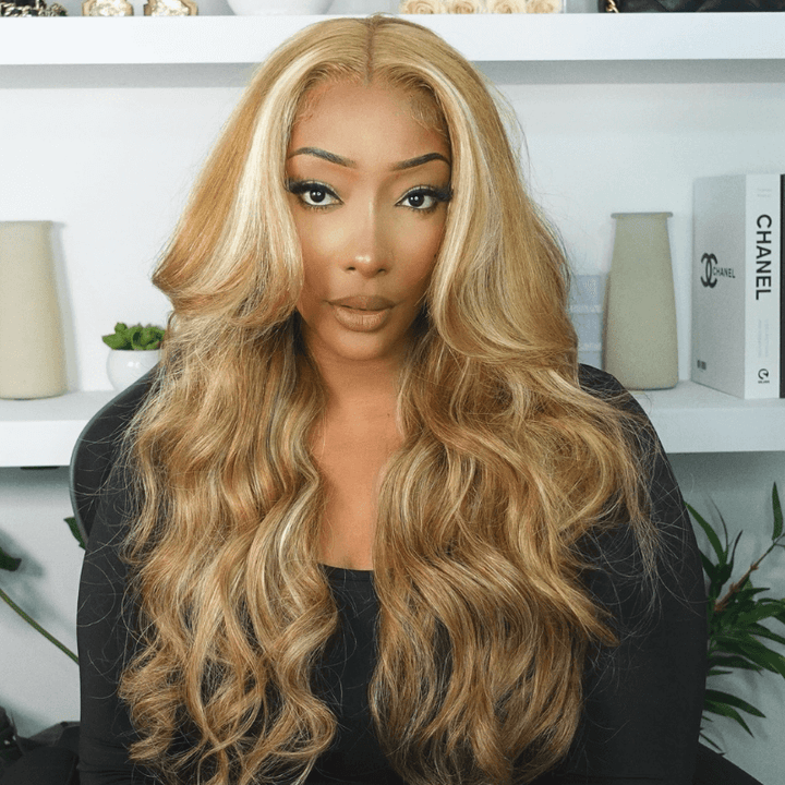 SZC Balayage Blonde Light Brown Highlight 13x4 Lace Front Human Hair Wigs