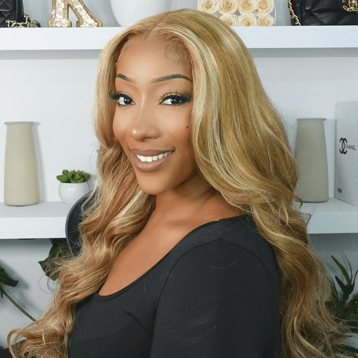 SZC Balayage Blonde Light Brown Highlight 13x4 Lace Front Human Hair Wigs