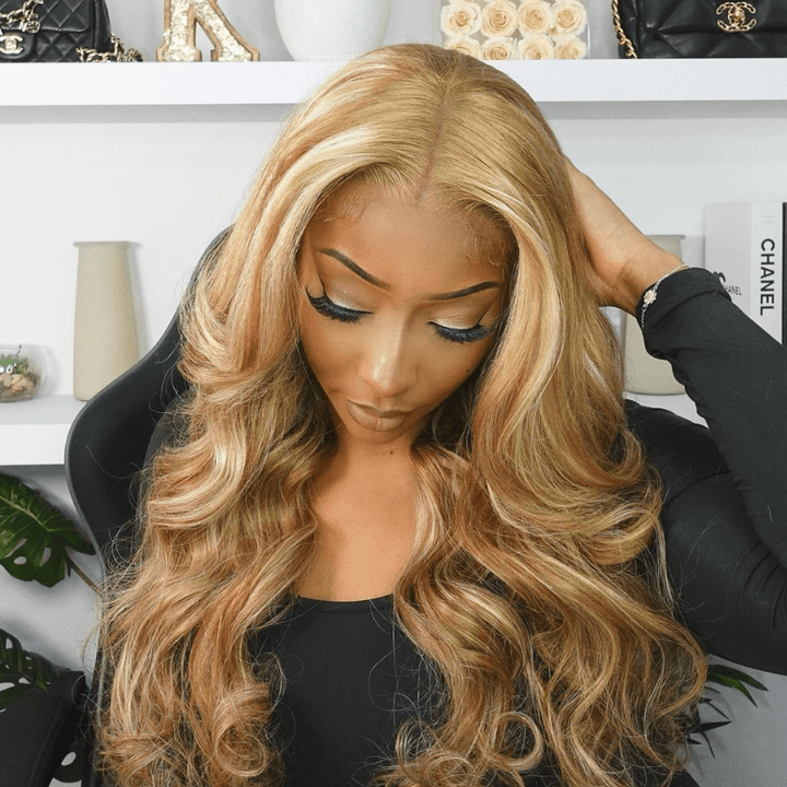 SZC Balayage Blonde Light Brown Highlight 13x4 Lace Front Human Hair Wigs