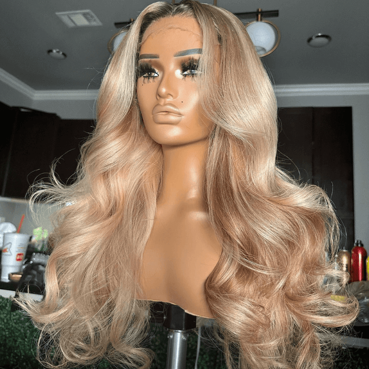 SZC Balayage Honey Blonde Light Brown Body Wave Virgin Human Hair Wigs