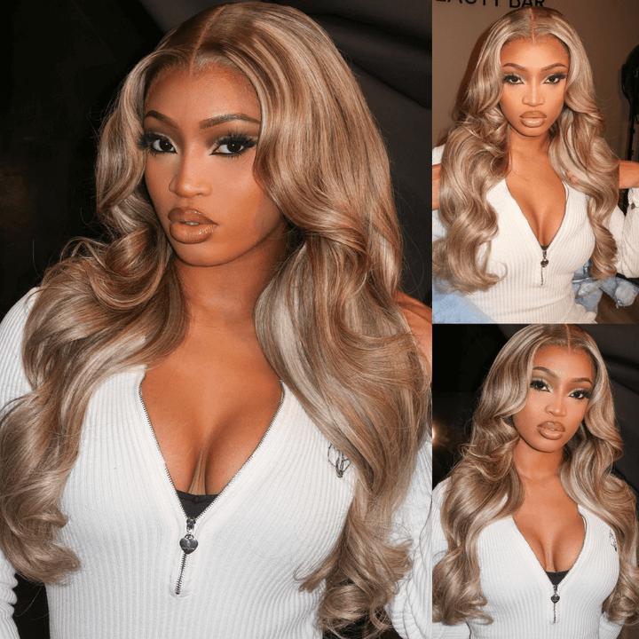 SZC Balayage Strawberry Blonde Brown 13x4 HD Lace Front Human Hair Wig