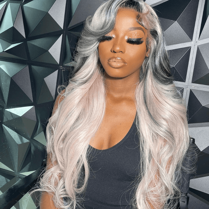 SZC Black Gray Pink Streaks 13x4 HD Lace Front Virgin Human Hair Wigs