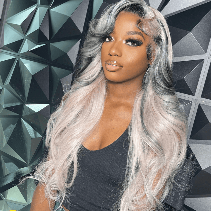 SZC Black Gray Pink Streaks 13x4 HD Lace Front Virgin Human Hair Wigs