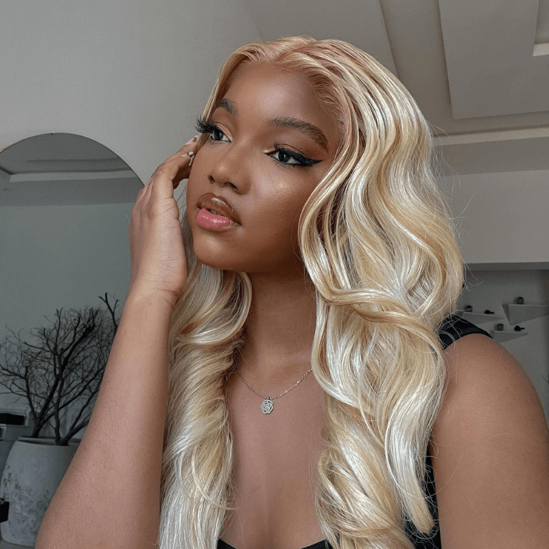SZC Blonde 613 Color With Light Brown Highlights Lace Front Human Hair Wig