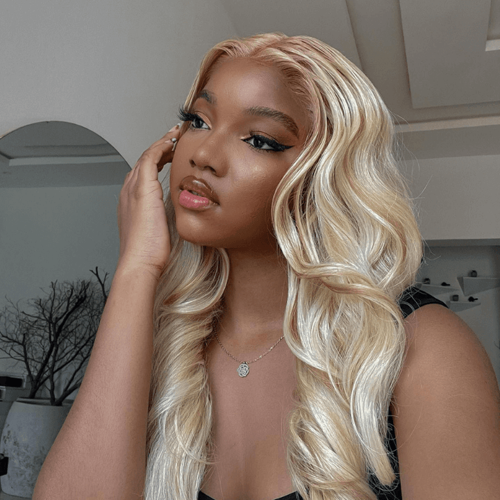 SZC Blonde 613 Color With Light Brown Highlights Lace Front Human Hair Wig