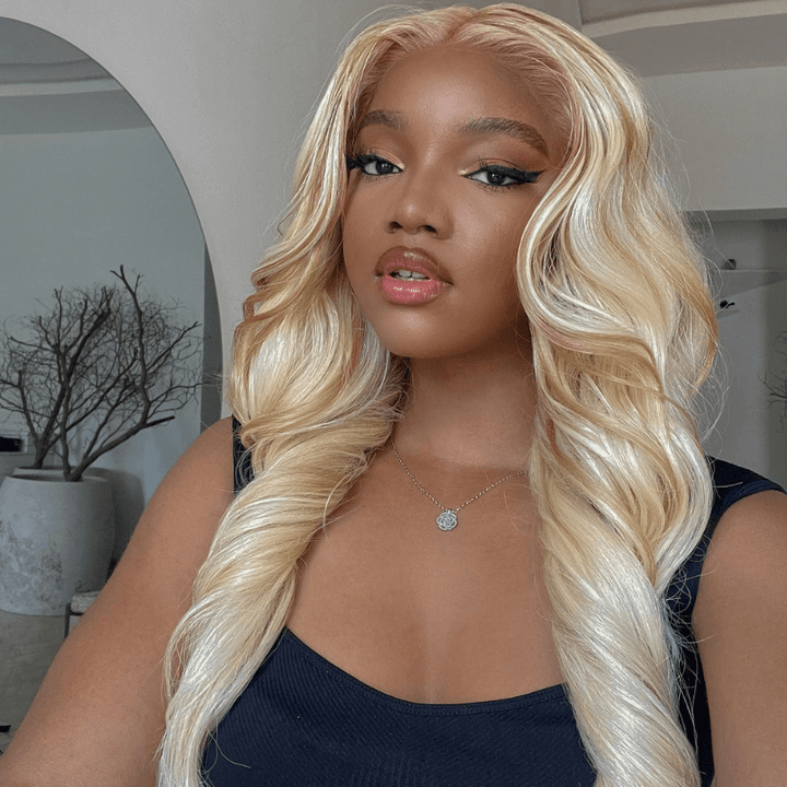 SZC Blonde 613 Color With Light Brown Highlights Lace Front Human Hair Wig