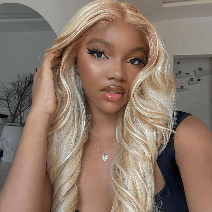 SZC Blonde 613 Color With Light Brown Highlights Lace Front Human Hair Wig