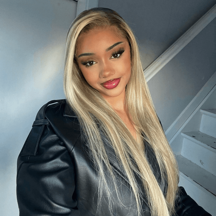 SZC Blonde Light Brown Highlights 13x4 HD Lace Front Human Hair Wigs