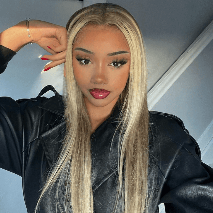 SZC Blonde Light Brown Highlights 13x4 HD Lace Front Human Hair Wigs