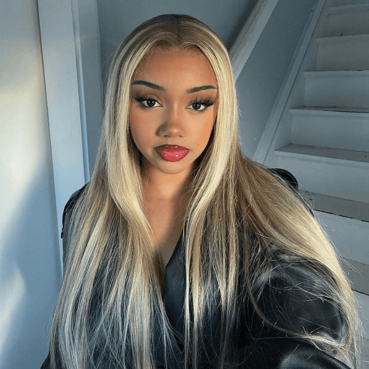 SZC Blonde Light Brown Highlights 13x4 HD Lace Front Human Hair Wigs