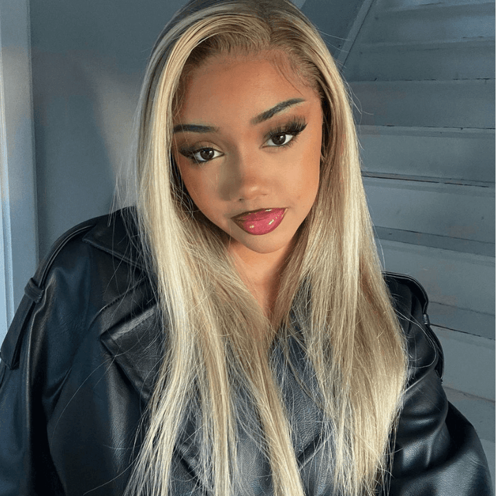 SZC Blonde Light Brown Highlights 13x4 HD Lace Front Human Hair Wigs