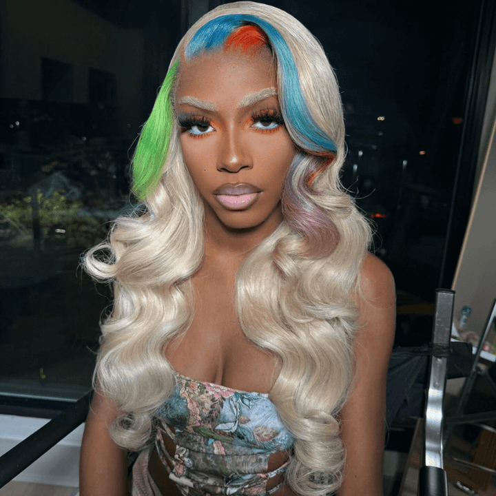 SZC Blue Ginger Purple Green Skunk Stripe Blonde Color Human Hair Wigs